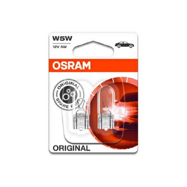 Комплект 2 автомобилни халогенни крушки Osram Original W5W 5W 12V 2825-02B