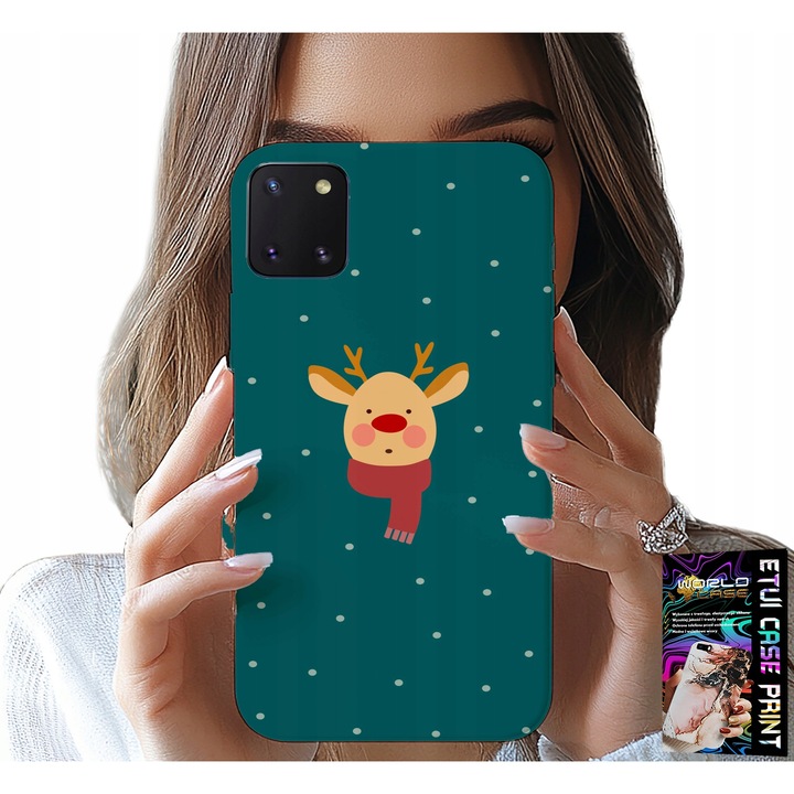 Tok Samsung Galaxy A81-hez, World Case, rénszarvas mintás zöld alapon, szilikon
