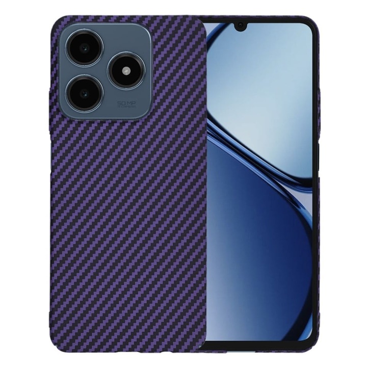 Husa pentru Realme C63 / C61, SKYDDAR INNOVATION, textura carbon, Carbonite FiberShell, set cu sticker, Mov