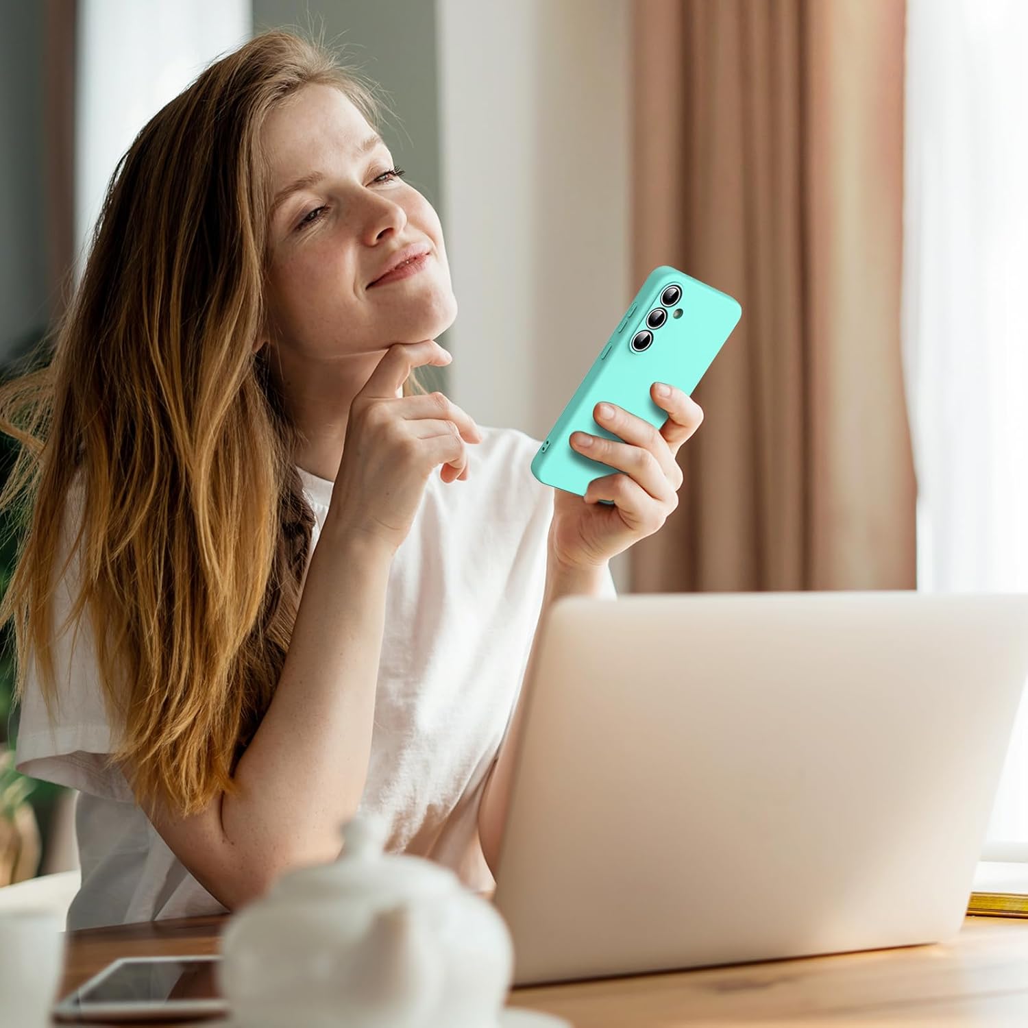 Husa Soft Touch, slim, ALC Mobile, anti soc, compatibila cu Samsung Galaxy S24 Fe, Turqoise Tpu