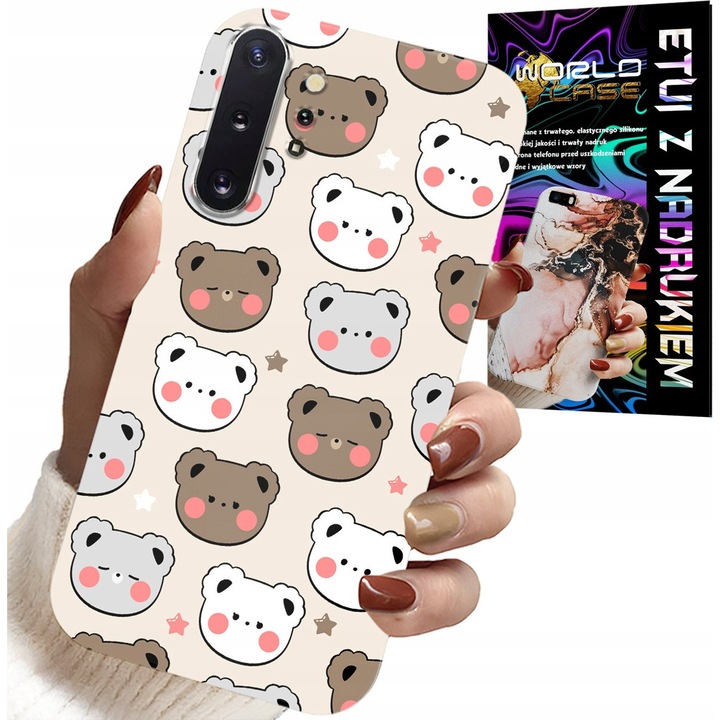 Husă pentru Samsung Note 10 Plus, World Case, cu ursuleți de pluș, silicon, set cu folie