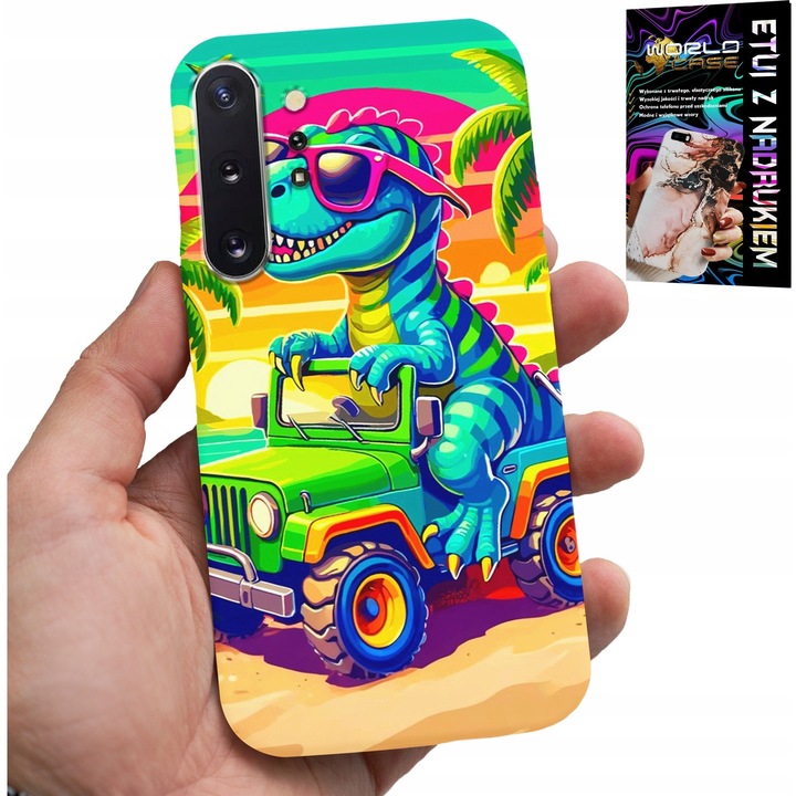 Telefontok, World Case, dinoszaurusz teherautóban, szilikon, Samsung Note 10 Plus