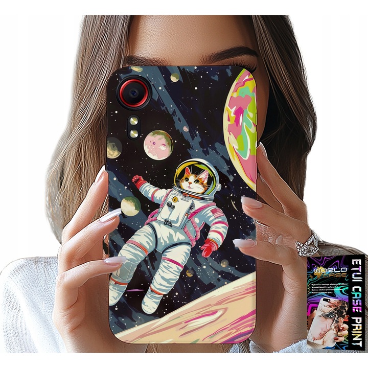Tok Samsung Galaxy Xcover 7-hez, World Case, űrhajós macska, szilikon, többszínű