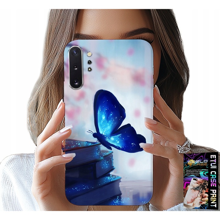 Tok Samsung Note 10 Plus-hoz, World Case, kék pillangó, szilikon, személyre szabott design
