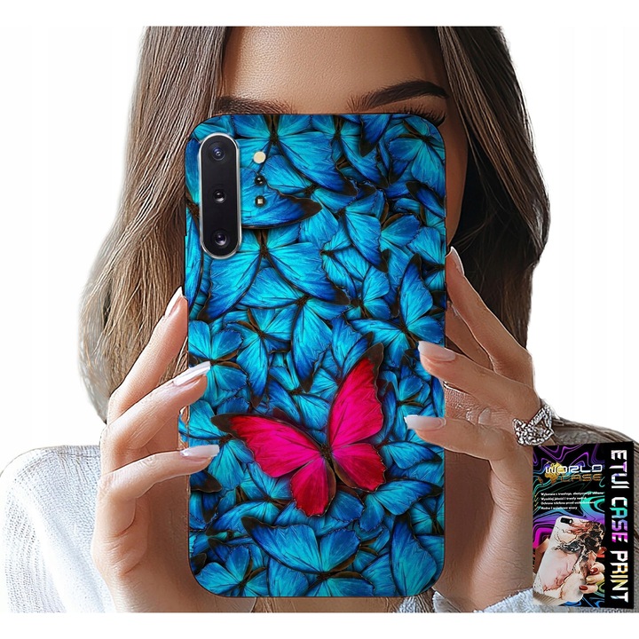 Huzat Samsung Note 10 Plus, World Case, kék pillangó, szilikon