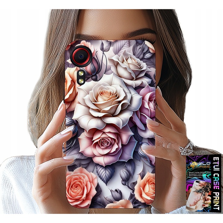 Carcasa pentru Samsung Galaxy Xcover 7, World Case, model floral cu flori de trandafiri, silicon, multicolor