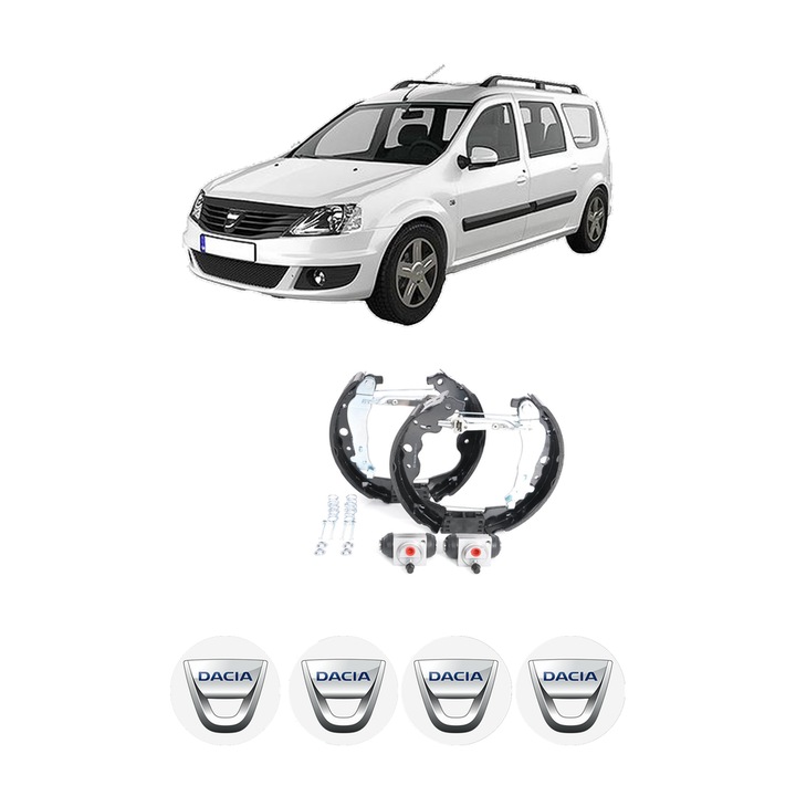 Set saboti frana DACIA LOGAN MCV II 1.2 LPG din 2013, KW 55 CP 75 CMC 1149, sistem franare auto, Bosch, 4x Stickere auto cu DACIA