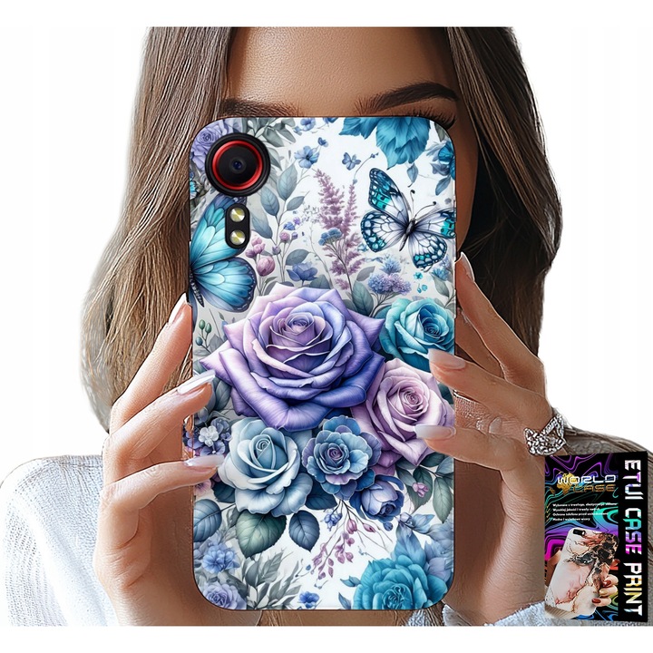 Carcasa pentru telefon Samsung Galaxy XCover 7, World Case, imprimeu floral cu trandafiri, silicon, set cu sticlă