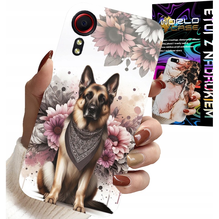 Tok Samsung Galaxy Xcover 7-hez, World Case, szilikon, németjuhász kutya mintás, többszínű