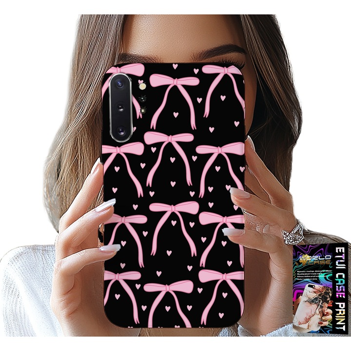 Tok Samsung Note 10 Plus-hoz, World Case, fekete és rózsaszín, szilikon, személyre szabott design