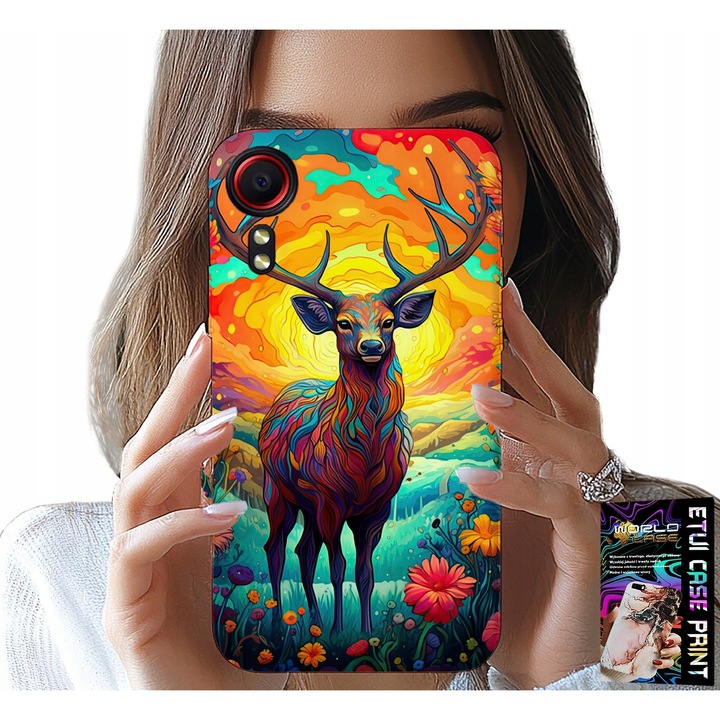 Husă etui pentru telefon, World Case, desing cerb, multicolor, pentru Samsung Galaxy XCover 7