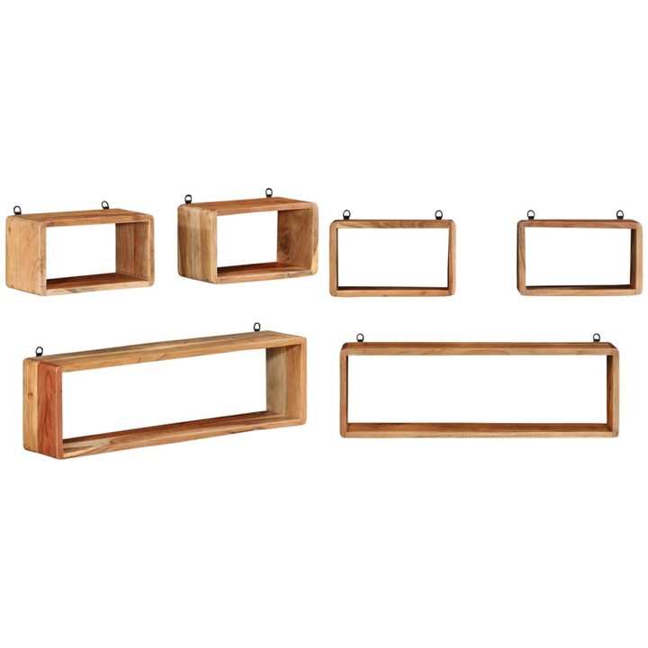 Set rafturi de perete cub, 3 piese, lemn masiv acacia
