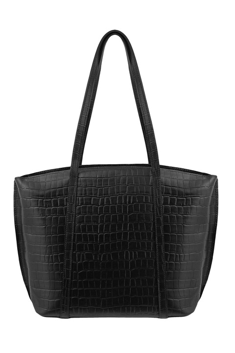 RYŁKO, Geanta shopper din piele cu fermoar si model uni, Negru stins