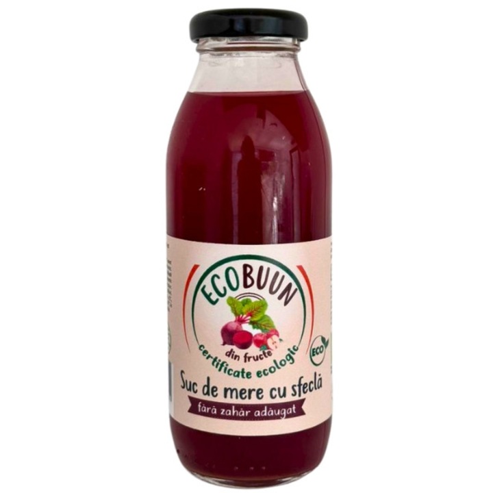 Suc de mere cu sfecla BIO, fara zahar sau indulcitori EcoBuun, 330 ml