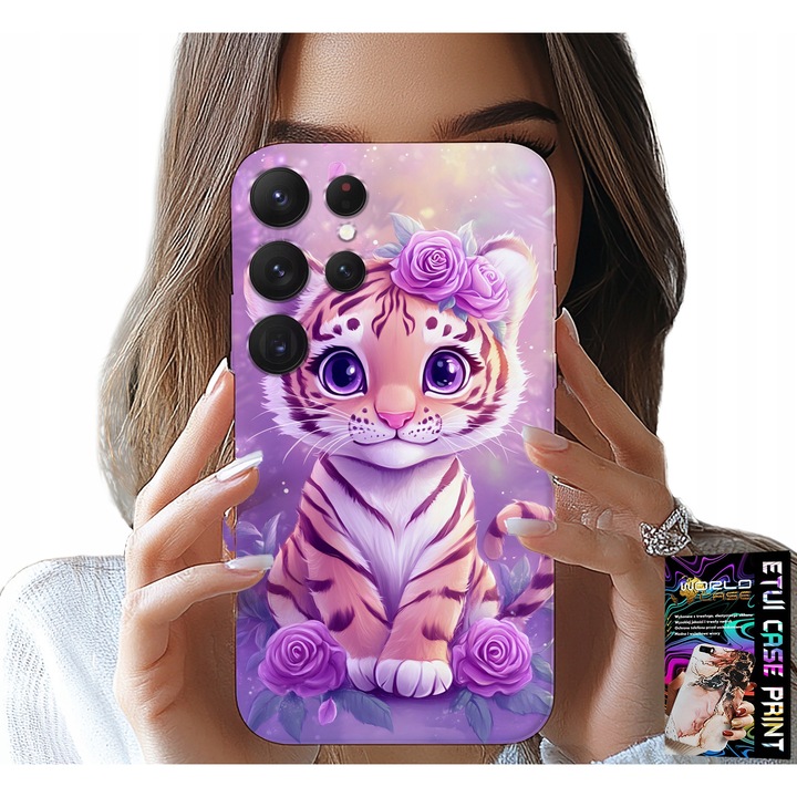 Tok Samsung Galaxy S22 Ultra-hoz - édes tigris rózsaszín alapon + fólia