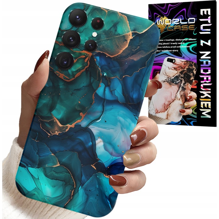 ETUI PENTRU SAMSUNG GALAXY S22 Ultra - BLUE GREEN MARMURAL PLATSKY