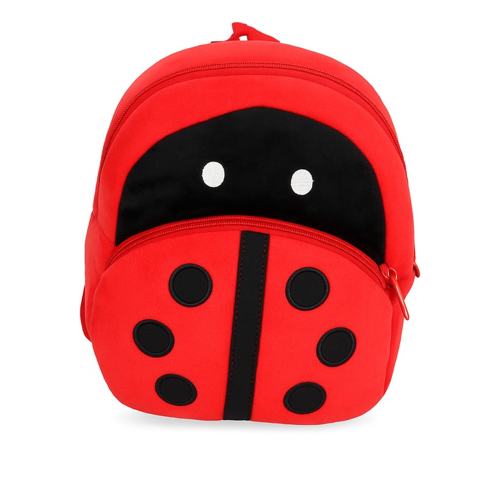 Óvodás hátizsák, katicabogár, 23x20x9 cm, 4L, piros, poliészter, 2 cipzár, állítható pántok