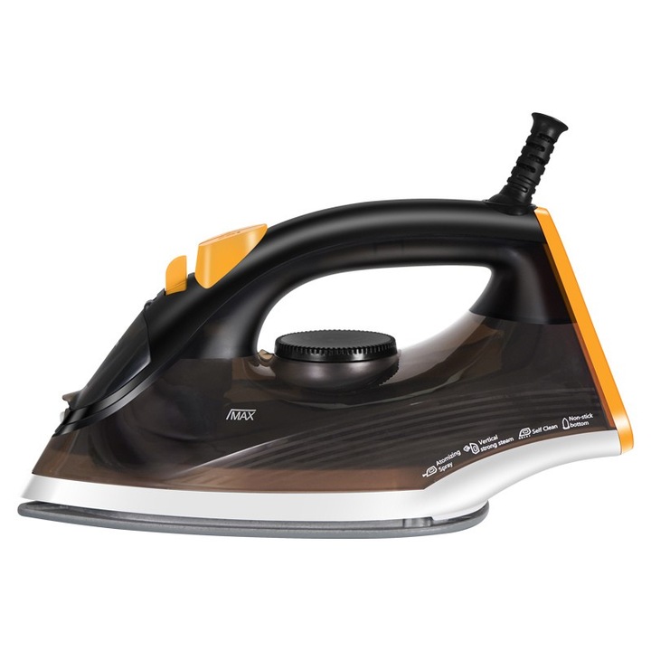 Fier de calcat cu abur, 2000W, Talpa antiaderenta, Rezervor 240ml, Functie Abur Vertical, Auto-curatare, Anti-Picurare, Cablu 1.8m, Maro/Portocaliu
