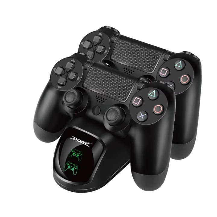 Set Statia Incarcare Duala si Controller Wireless PS4, verde electric, HAPPY JOKER®
