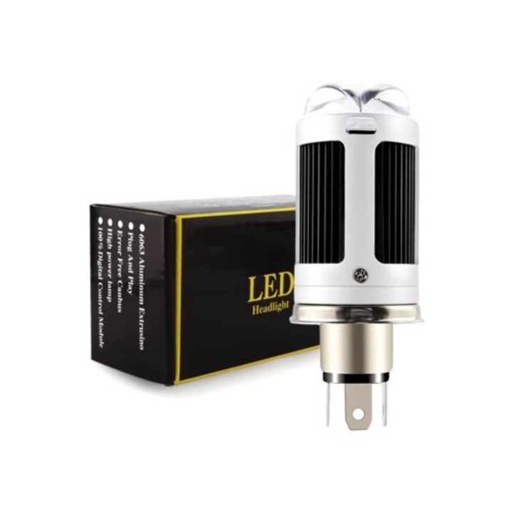 Bec LED H4 pentru far moto, Atv, scuter, putere 26W/52W, luminozitate 8000 Lm, 12-24V
