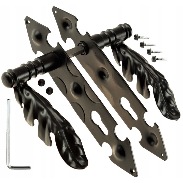 Maner Tip Frunza Cu Accesorii, Feinz, Material Metal, Acoperit Cu Vopsea Neagra Rezistenta La Coroziune, Reversibil, Universal Pentru Usi Drepte Si Stanga, 245 x 50 x 150 mm, Negru