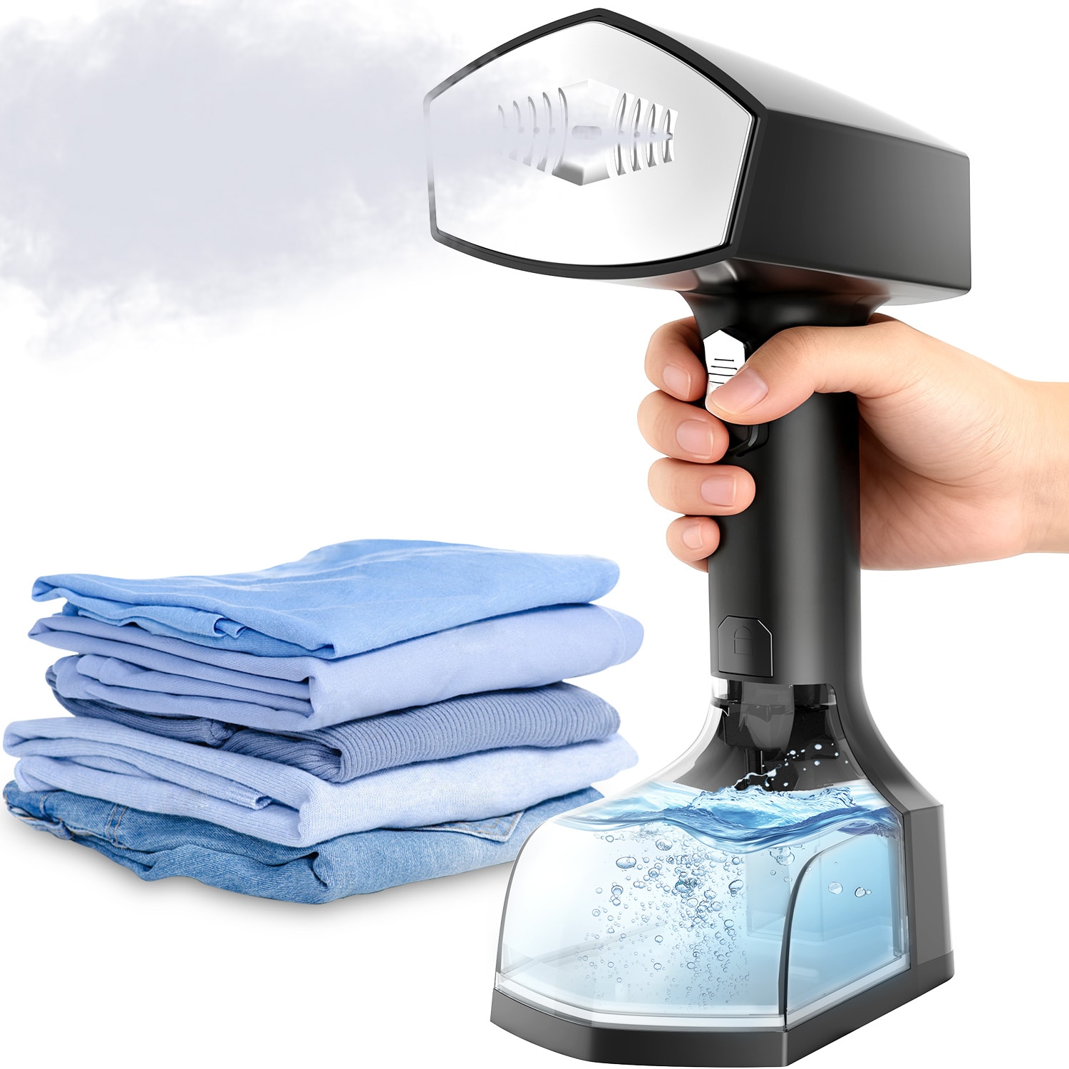 Aparat de calcat vertical portabil cu abur, Ultrixe, 3 niveluri de putere, rezervor detasabil 350ml, abur variabil 0 - 40 g/min, Vaporizator rapid in 30sec, Negru