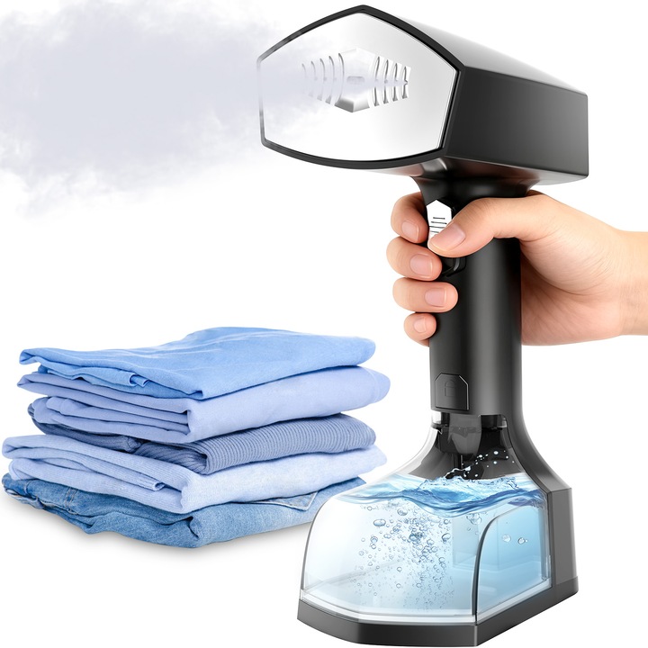 Aparat de calcat vertical portabil cu abur, Ultrixe, 3 niveluri de putere, rezervor detasabil 350ml, abur variabil 0 - 40 g/min, Vaporizator rapid in 30sec, Negru