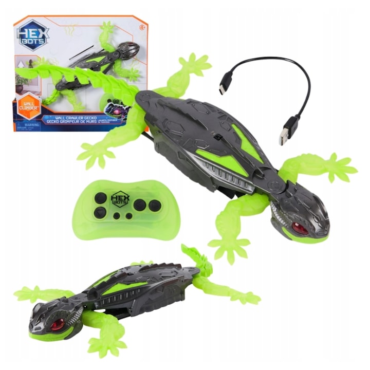 Geko interactiv RC Hexbots, Spin Master, catarare pe pereti, 35cm, verde, set cu telecomanda si cablu USB