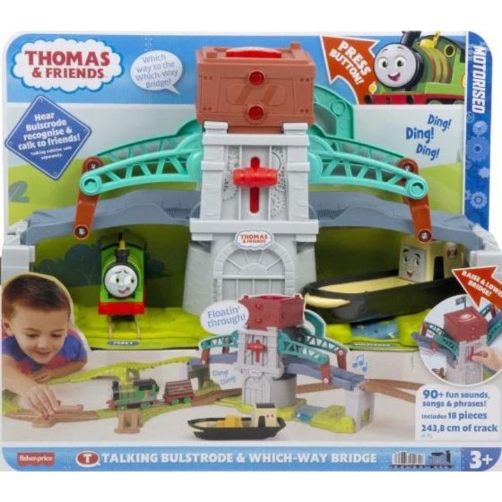 Играчки влакчета, Fisher Price, MAE^wiZ?cy Bulstrode, комплект с 18 елемента, 2,4м, многоцветен, 45,9x38,5x14,5см