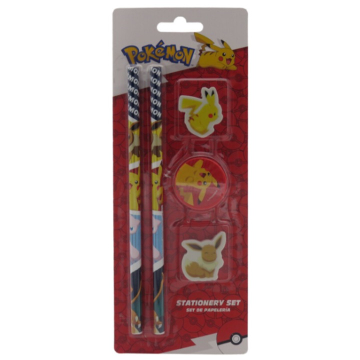 Set accesorii scolare Pokemon, 5 piese, Cyp Brands, multicolor, 23x9x1cm