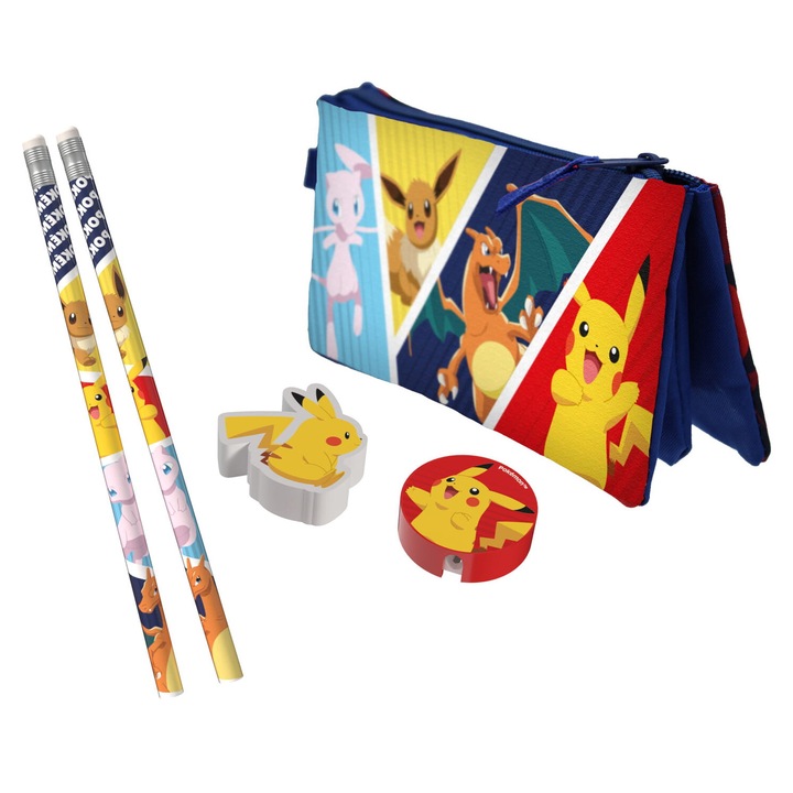 Set de papetarie Pokemon, 5 elemente, multicolor, 10,5x21x2cm