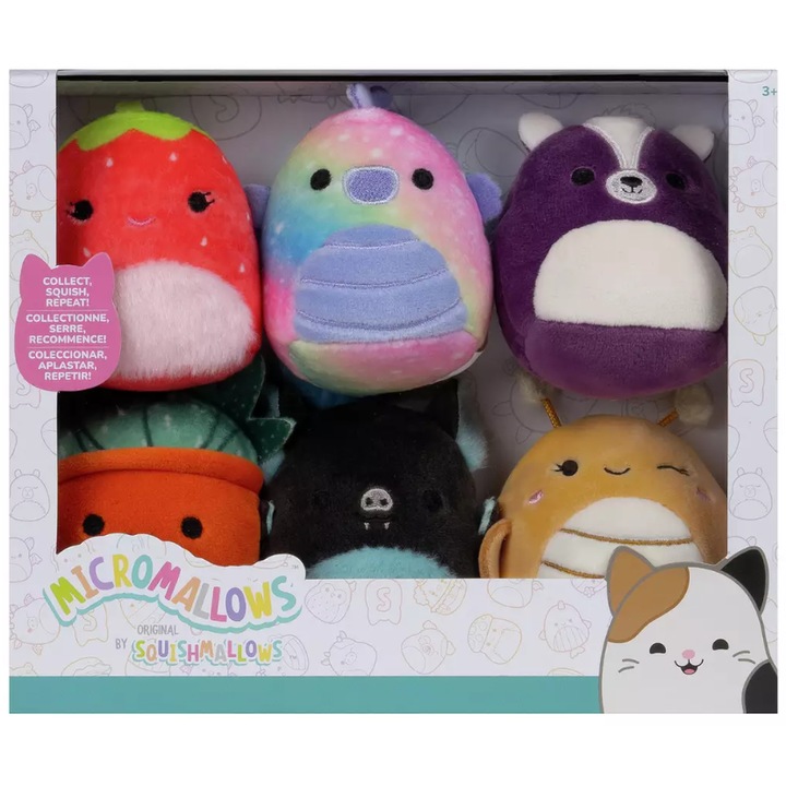 Комплект от 6 плюшени играчки Squishmallows, 6см, многоцветни, за деца над 3 години