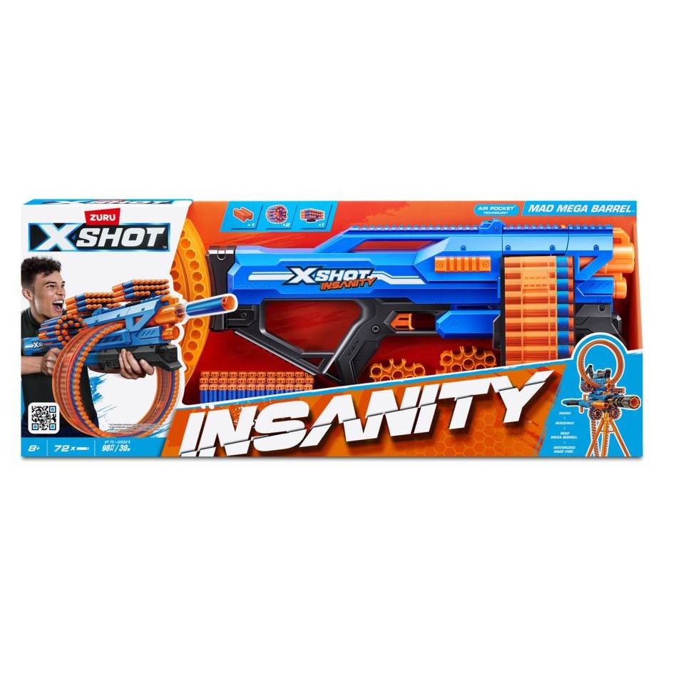 Pistol de jucarie XShot Mad Mega Barrel Insanity, Zuru, 72 sageti