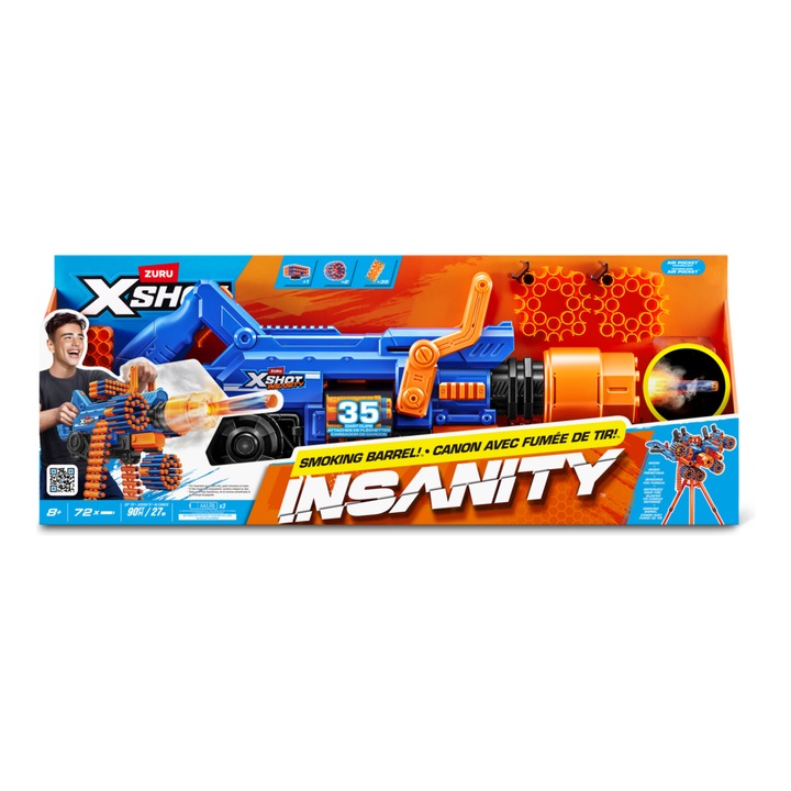 Pistol de jucarie XShot Insanity Smoking Barrel, Zuru, 72 sageti, 8+ ani