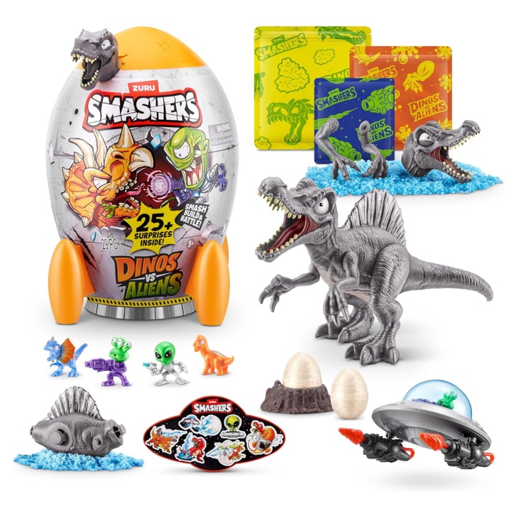 Figurina Zuru Smashers Dino vs Aliens, set cu Spinosaurus, 25 surprize, 30x20x20cm