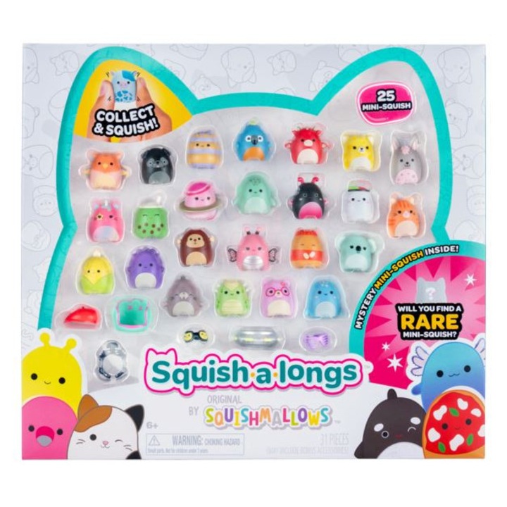Set 25 Figurine Squish-a-longs, Jazwares, 2,5 cm, 5 accesorii, pentru copii peste 6 ani