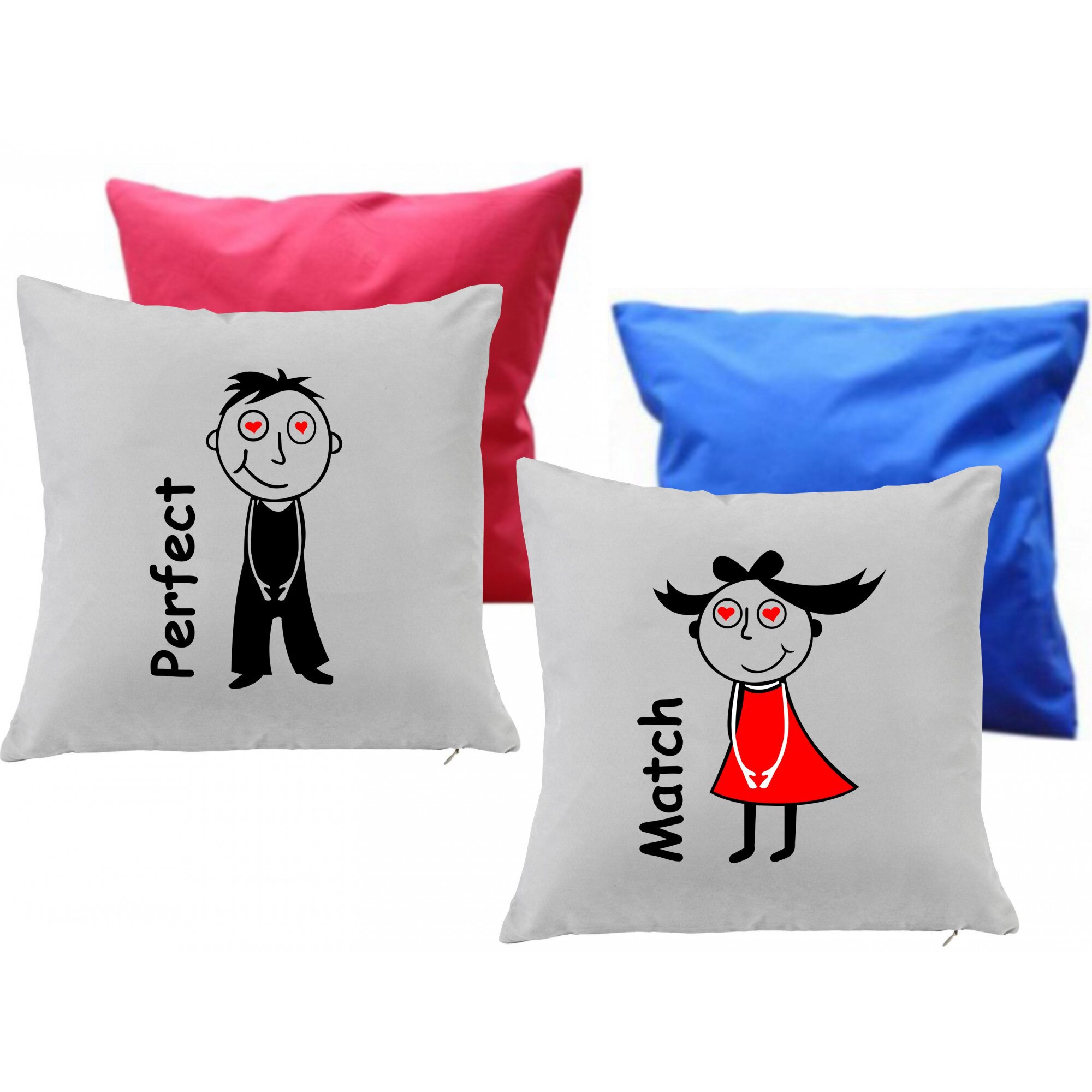 Set perne personalizate, patrate, 40x40 cm, material satinat, culoare alb-rosu si alb-albastru, 