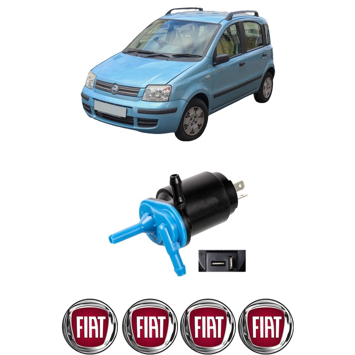 Pompa de apa spalare parbriz FIAT PANDA Hatchback Van (169_) din 2004-2011, auto, Febi, 4x Stickere auto cu FIAT