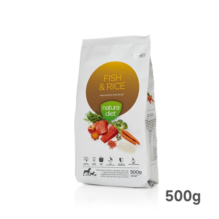 Hrana Caini Natura Diet Fish & Rice, Peste si Orez 500g, Hipoalergenica, Caini Adulti, Toate Taliile