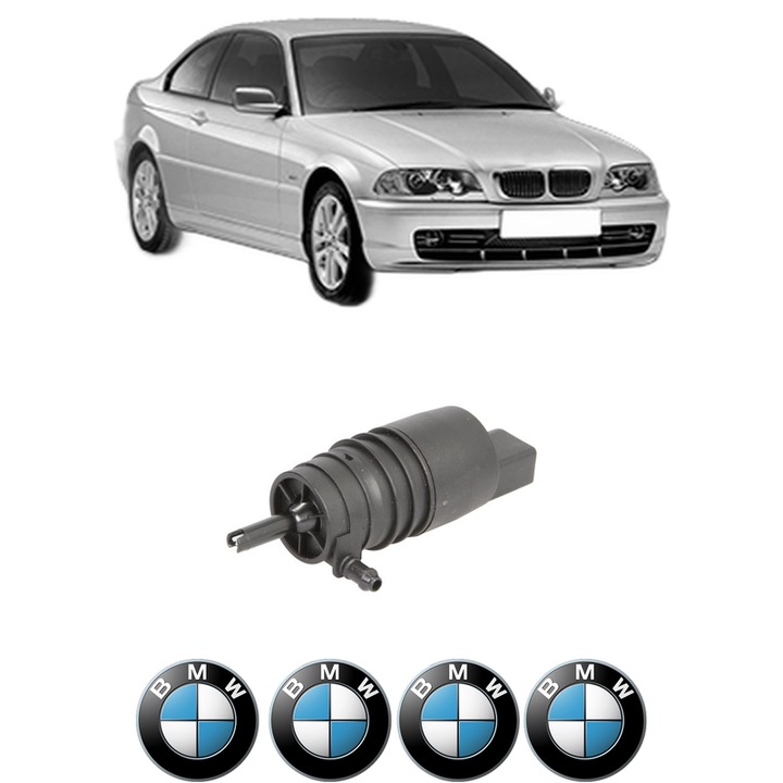 Pompa de apa spalare parbriz BMW Seria 3 (E46) din 1997-2005, auto, Febi, 4x Stickere auto cu BMW
