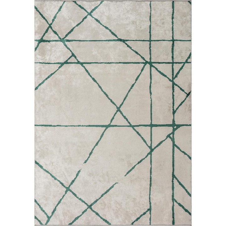 Комплект килими, Rug Couture, модел 5488, екрю-тъмно зелен, 2400g/m², 7мм дебелина