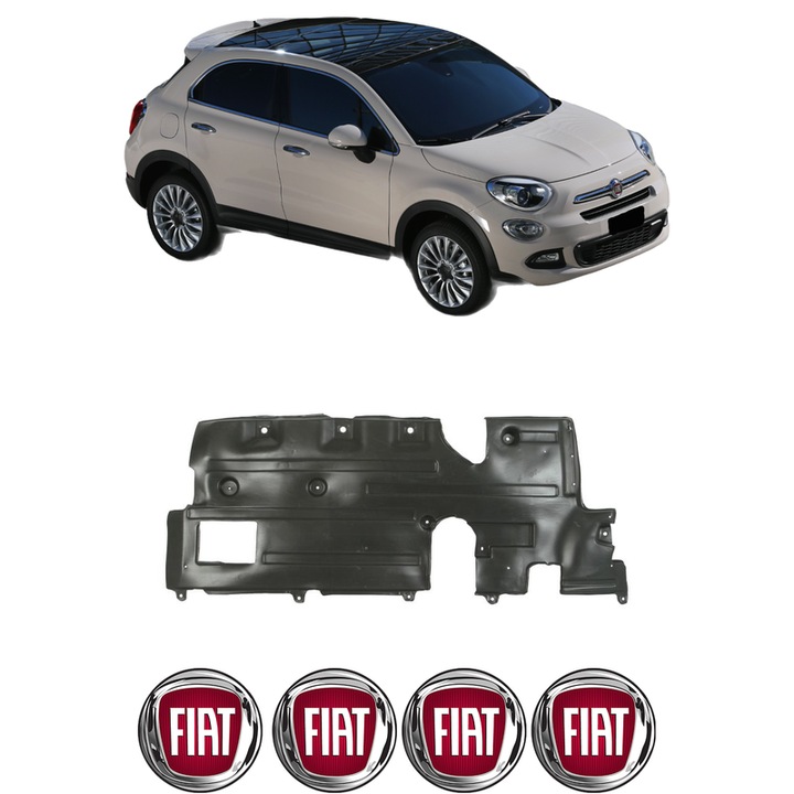 Scut motor FIAT 500X din 2006-2016, protectie auto, plastic, 4x Stickere auto cu FIAT