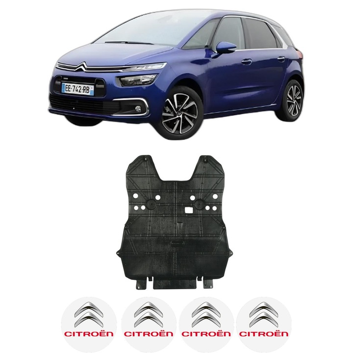 Scut motor CITROEN C4 PICASSO II din 2013-2018, protectie auto, plastic, 4x Stickere auto cu CITROEN