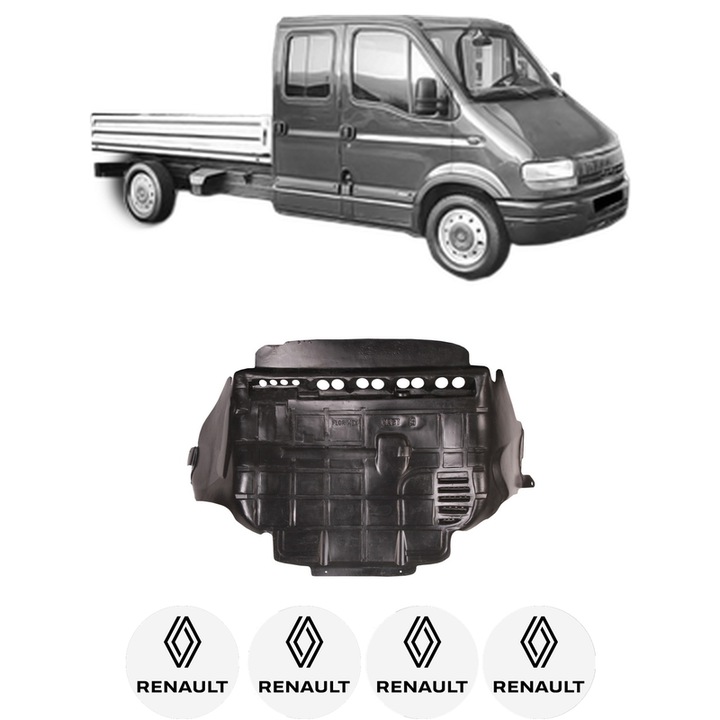 Scut motor RENAULT MASTER II Platform/Chassis (ED/HD/UD) din 2002-2011, protectie auto, plastic, 4x Stickere auto cu RENAULT