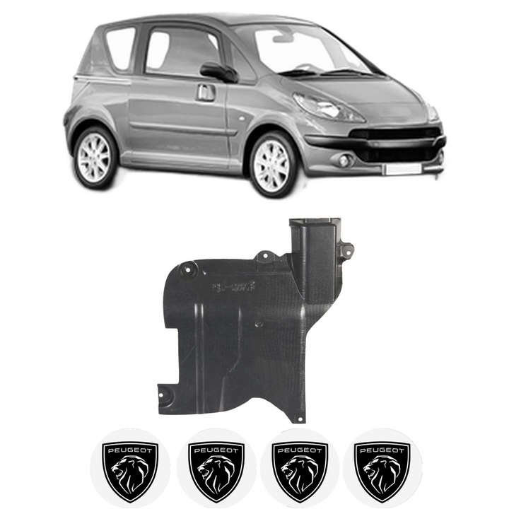 Scut motor PEUGEOT 1007 (KM_) din 2007-2016, protectie auto, plastic, 4x Stickere auto cu PEUGEOT