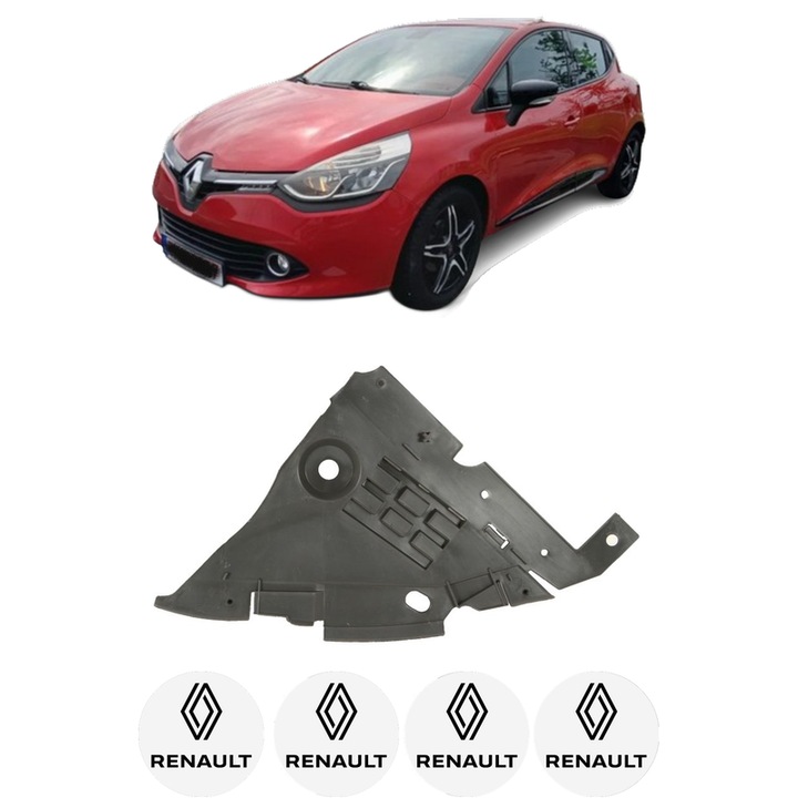 Scut motor RENAULT CLIO IV (BH_) din 2014-2021, protectie auto, plastic, 4x Stickere auto cu RENAULT