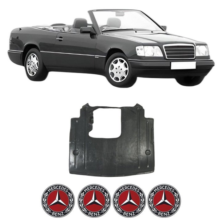 Scut motor MERCEDES-BENZ E-CLASS Convertible (A124) din 1993-1998, protectie auto, plastic, 4x Stickere auto cu MERCEDES-BENZ