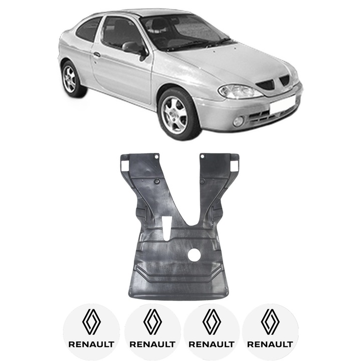 Scut motor RENAULT MEGANE I Coach (DA0/1_) din 1996-2003, protectie auto, plastic, 4x Stickere auto cu RENAULT
