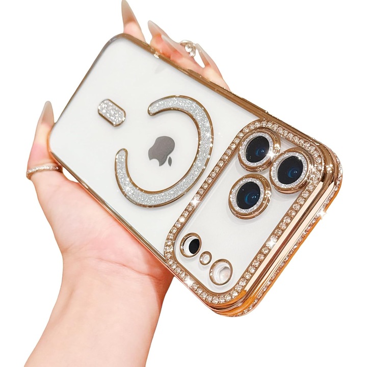 Husa TPU Diamond Glitter mágneses, kompatibilis iPhone 17 Pro, arany