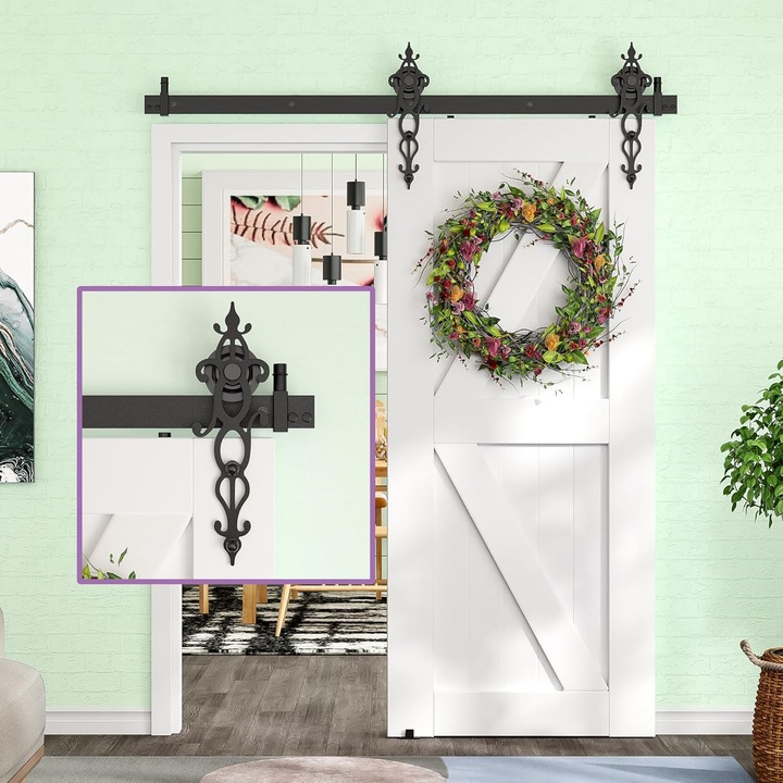 Sistem usi glisante tip barn door, sina neagra, 183 cm, pentru panouri de 90 cm, capacitate 120 kg